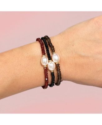 Black Spinel Bead Pearl Bracelet 14k Gold