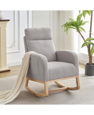 Nursery Glider Rocking Chair with High Back and Side Pocket