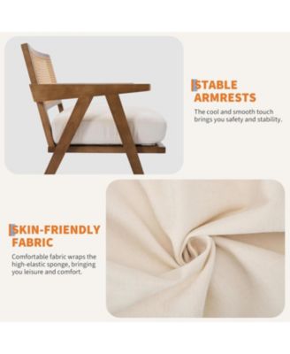 Mid-Century Farmhouse Accent Chair with Rattan Back