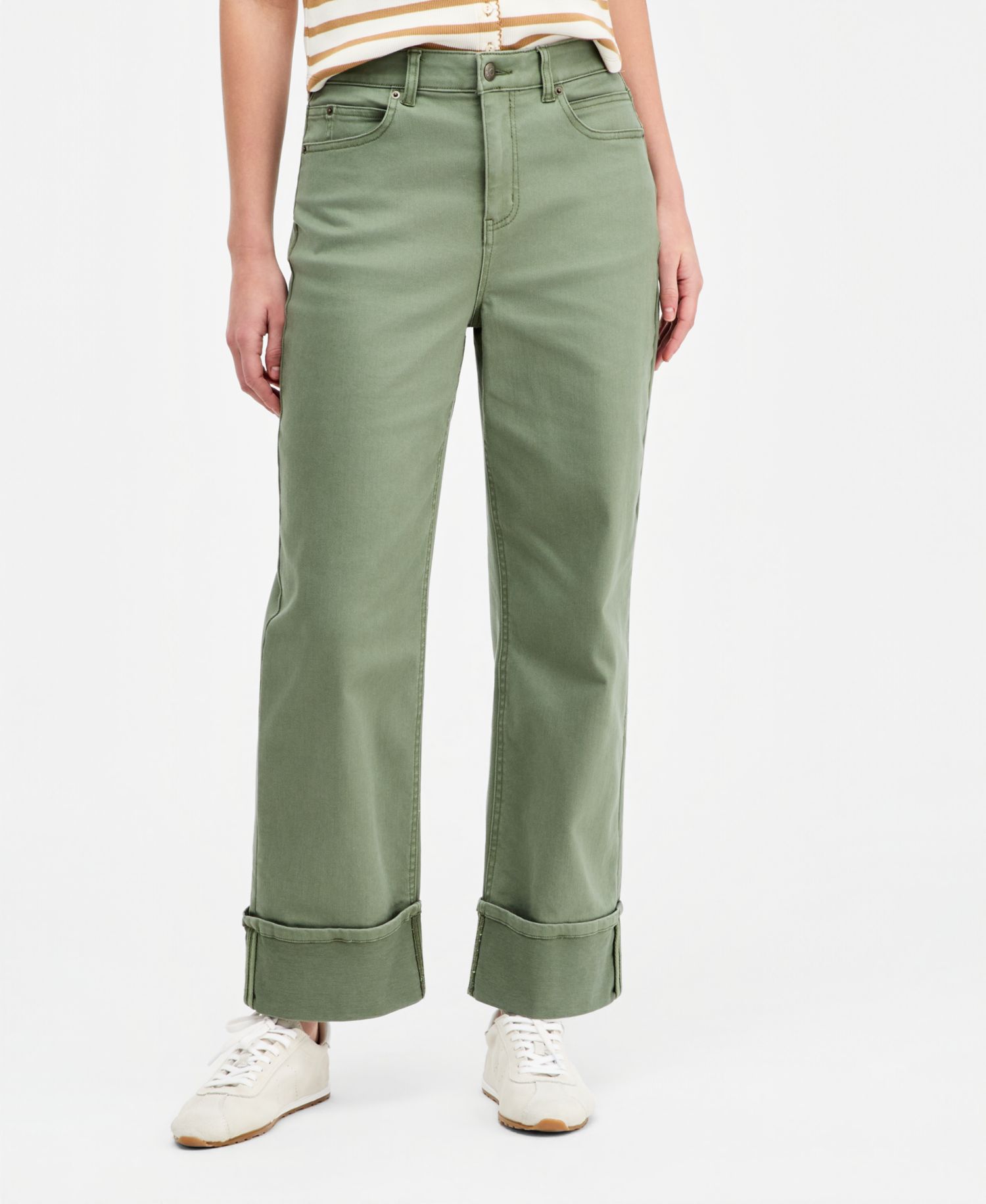 Women's High-Rise Cuffed Wide-Leg Ankle Pants