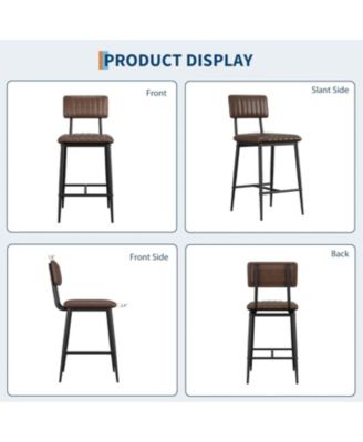 Bar Stools Set of 8, Counter Height Chairs with Back & Footrest, Thick Cushion & Metal Legs