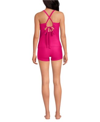 Women's Essential Tie Back Ruched Tankini and Shorts Two Piece Set