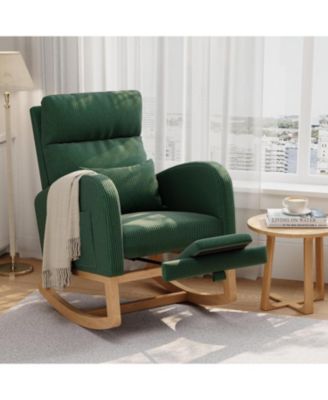 Corduroy Rocking Chair with Footrest,Modern Nursery Glider Chair with Side Pockets and Pillow,Rocker Chair for Living Room Bedroom Nursing Room