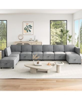 139.4" Chenille Reversible Sectional Sofa, 9-Seater Modular Sectional Sofa, Comfy Sectional Sleeper Sofa Couch with Chaise