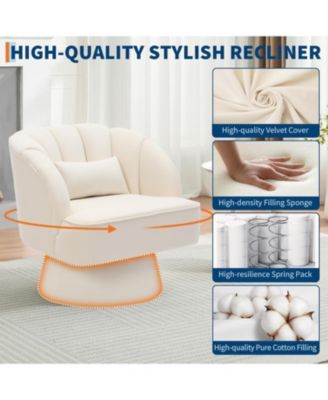 Modern  Swivel Barrel Accent Chair, Velvet, Beige