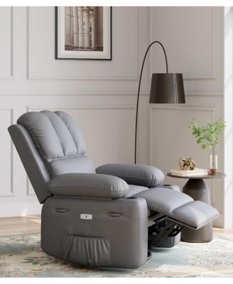 Manul Recliner Chair, Single PU Leather Sofa with Side Pocket, Chaise Lounge Reclining Seat with 2 Cup Holders