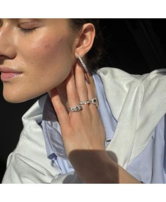 Suzy Levian Sterling Silver Cubic Zirconia Classic Large Hoop Earrings