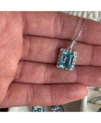 Suzy Levian Sterling Emerald Cut Gemstone Baguette Halo Pendant