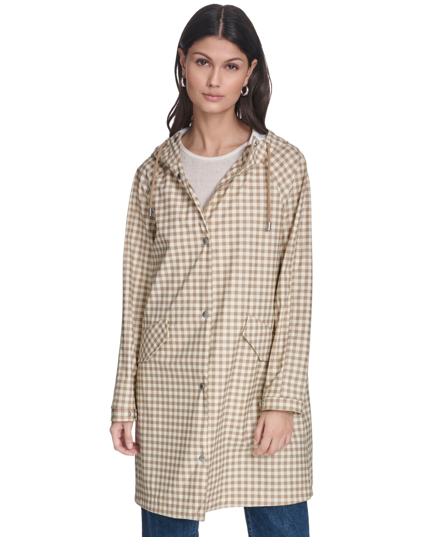 Plus Size Raglan-Sleeve Hooded Rain Jacket