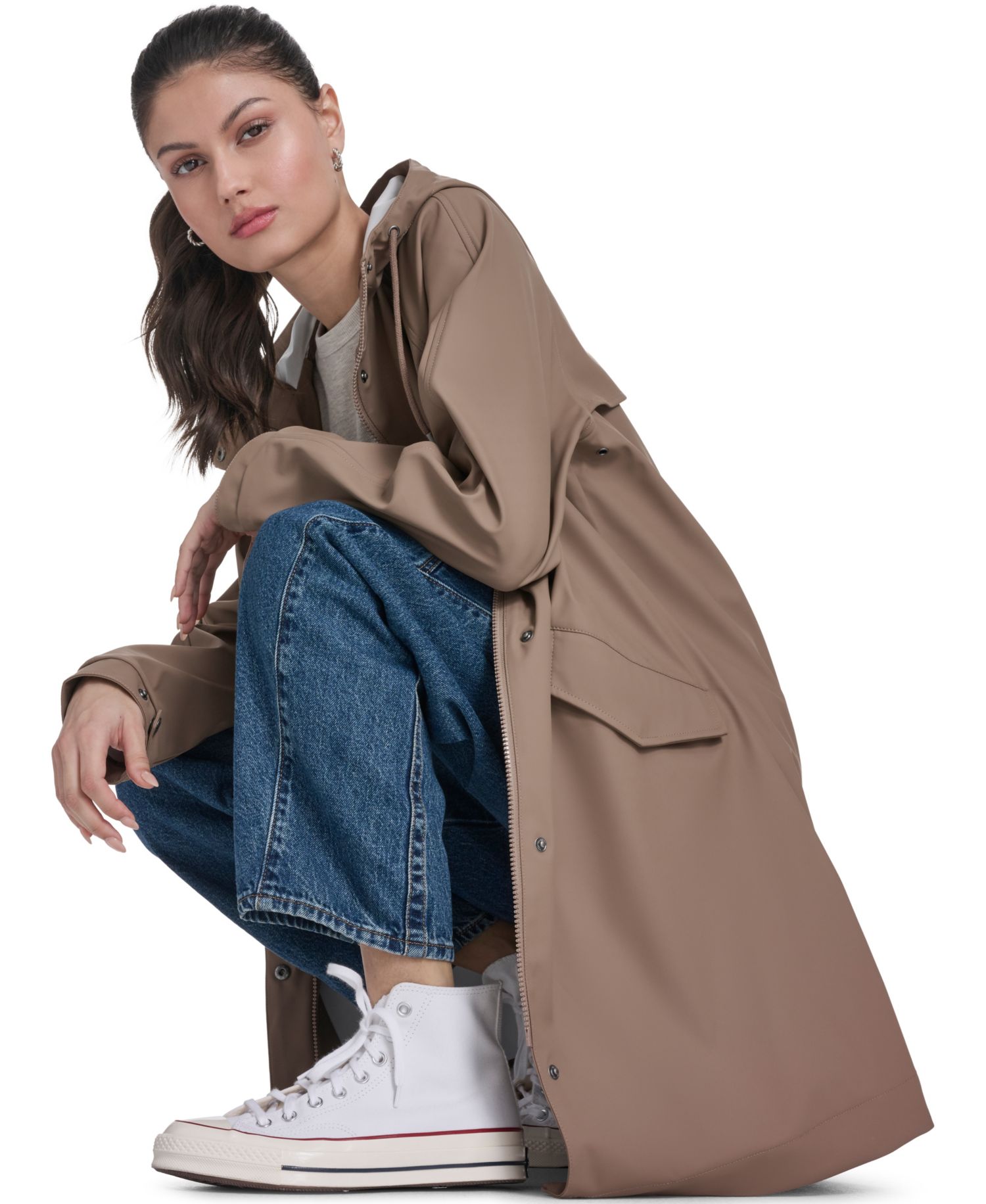 Plus Size Raglan-Sleeve Hooded Rain Jacket