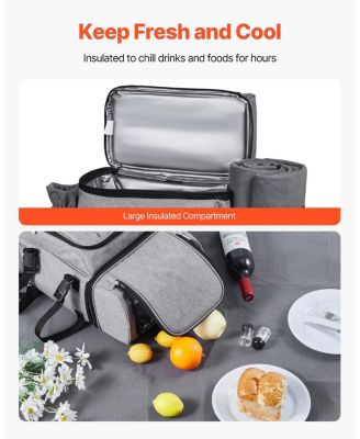 4-Person Picnic Backpack with Insulated Cooler, Blanket and Tableware Set
