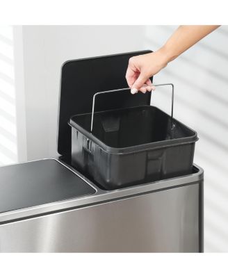 Metal Steel 60L Large Dual Compartment Step Trash Can - Brushed Chrome