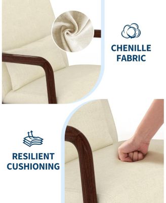 Mid-Century Chenille Accent Chair,Cozy Reading Chair,Modern Lounge Armchair with Lumbar Pillow,Solid Wood Frame,for Living Room,Bedroom,Office