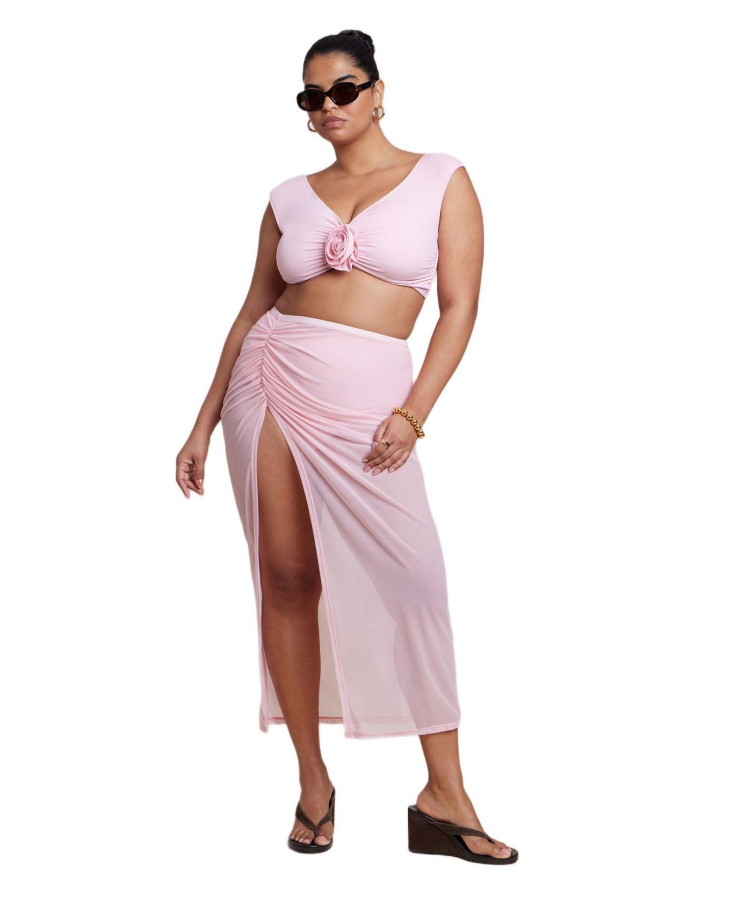 Plus Size Mesh Maxi Asym Skirt Coverup