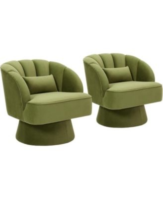 Modern Swivel Barrel Accent Chair,360 Degree Velvet Upholstered Armchair with Striped Backrest and Plush Padding,Comfy Round Lounge Chair