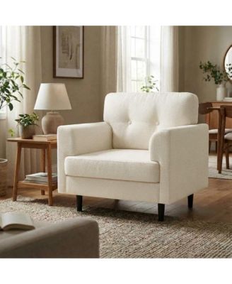 Single Sofa Armchair,38" Linen Upholstered Armrest Accent Chair with High-Density Foam and Fixed Armrests,Comfy Reading Chair for Living Room