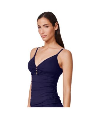 Women's Tutti Frutti V-Neck Gold Beaded Tankini Top