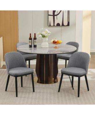 Dining Chairs Set of 2, Modern Fabric Upholstered Kitchen Side Chairs with Curved Backrest and Wood Leg
