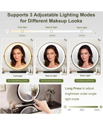 Modern Vanity Table with Mirror and Lights - Makeup Vanity with Glass Top, 4 Drawers and Reversible Adjustable Side Cabinet for Bedroom