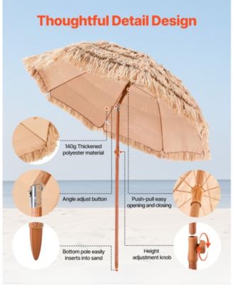 6 Ft Thatched Tiki Patio Umbrella with Tilt and Metal Ribs