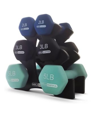 2, 3, and 5 Pound Neoprene Dumbbell Free Hand Weight Set w/ Rack, Pastel