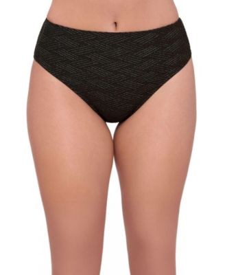 Women's Smoothing and Sculpting Basket Weave High Leg High Rise Bikini Swimsuit Bottoms