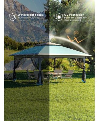 13x13 Pop-Up Canopy Tent, Easy Setup, Adjustable Height, Mosquito Netting, Sand Bags, Backyard & Patio