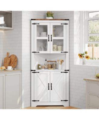 Tall Corner Cabinet Farmhouse Corner Storage Cabinet with Glass Door and Adjustable Shelves Bathroom Cabinet with Storage for Living Room