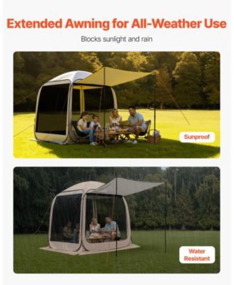 6 x 6 Ft Pop-Up Screen House Tent with Awning for 4-6 People