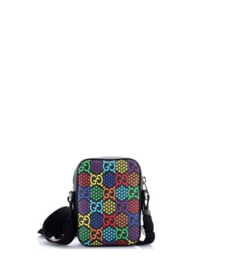 Mini Front Zip Messenger Bag Psychedelic Print GG Coated Canvas