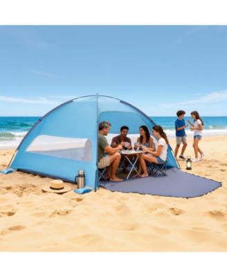 6-Person Beach Tent Sun Shelter with UPF 50+ Protection and Sand Pockets