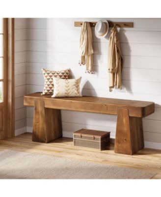 Solid Wood Bench, 47-Inch Farmhouse Entryway Bench with Thickened Legs, Narrow Indoor Wooden Bench