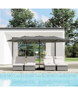 15 ft Rectangular Patio Umbrella with Base, Crank Handle, UV Protection, Large Outdoor Market Umbrella for Deck & Pool