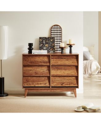 Traditional 6 Drawer Dresser Espresso Finish Sturdy Construction for Bedroom Living Room Storage