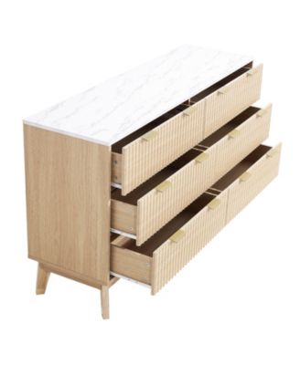 6 Drawer Fluted Dresser with Spacious Storage for Bedroom and Entryway