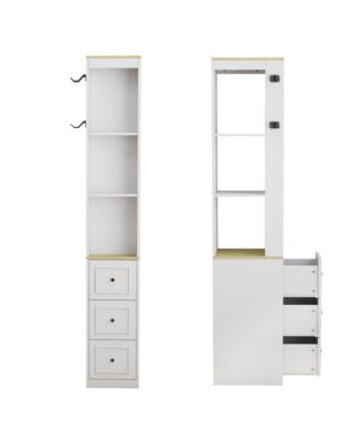 73" Tall Slim Storage Cabinet, 3-Tier Display Shelves with 3 Drawers and 2 Hooks, MDF Bookshelf for Living Room, Home Office