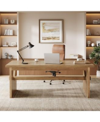 Executive Office Desk, 63-Inch Farmhouse Computer Desk, Large Writing Study Conference Table