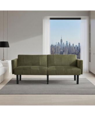 75.5" Linen Flannel Double Sofa Bed, 3-Position Recliner Mid-Century Sleeper