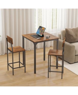 3 Piece Bar Table and Chairs Set for 2 with Steel Frame