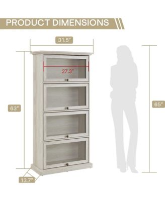 Display Cabinet with 4 Flip up Glass Doors, 4-Tier Versatile Storage Organizer, Antique Bookcase for Office, Living Room