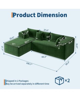 Modular L-Shaped Sectional Sofa, Cloud Couch with Deep Seat, Upholstered Chenille