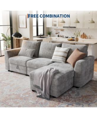 108" Sectional Sofa, L-Shaped Cloud Couch with Storage and Ottoman, 4-Seat Chenille Sofa
