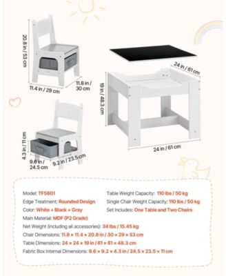 Kids Table and 2 Chairs Set with Reversible Top and Storage for Art and Learning