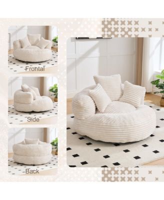 Bean Bag Chair, Oversized Fireside Chair, Corduroy Lazy Sofa Chair with Memory Foam Filler, 3 Pillows and Armrest for Living Room
