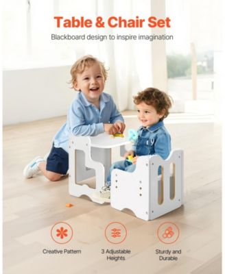 Montessori Weaning Table and Chair Set 3 in 1 with Chalkboard and Adjustable Height