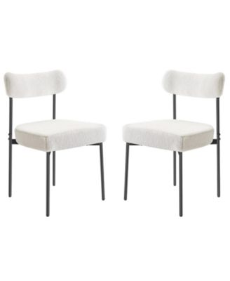Set of 2 Mid Century Modern Boucle Upholstered Dining Chairs with Curved Backrest and Metal Legs