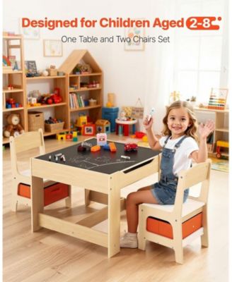 Kids Table and 2 Chairs Set with Reversible Top and Storage for Art and Learning