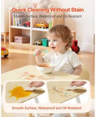 Kids Table and 2 Chairs Set with Graffiti Desktop for Art Reading and Play