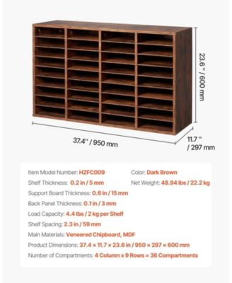 36 Compartment Wood Literature Organizer with Removable Shelves