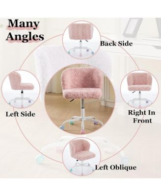 Faux Fur Office Chair - Adjustable Swivel Desk Chair, Fluffy Computer Chair with Colorful Wheels and Metal Base for Home Office